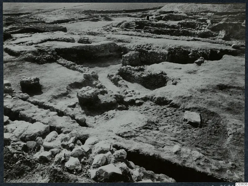 Excavated stone walls and a flight of steps at Soli, Cholades Temples A-B, during excavation