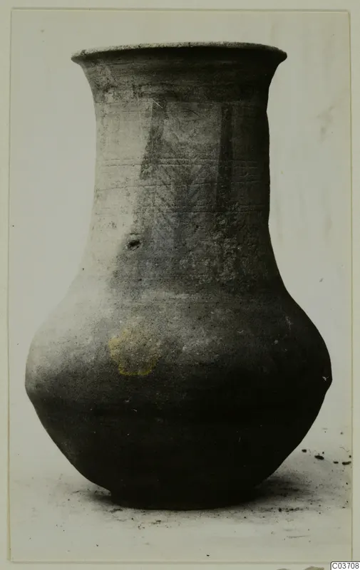 Pottery Bichrome Wheel-made vessel from Enkomi, with a flared rim, narrow neck and bulbous body