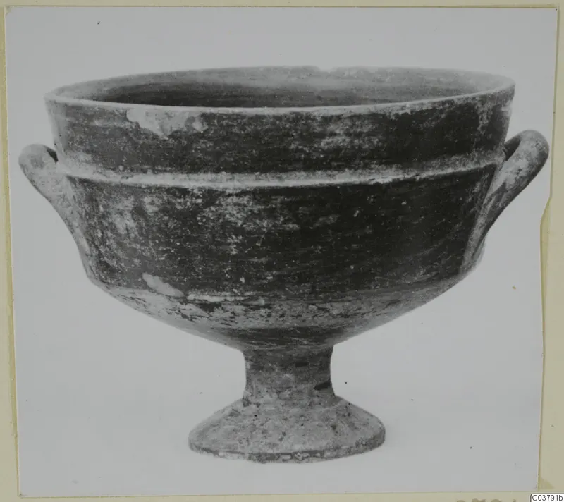 Footed bowl with two loop handles, Pottery Black-on-Red I-III group