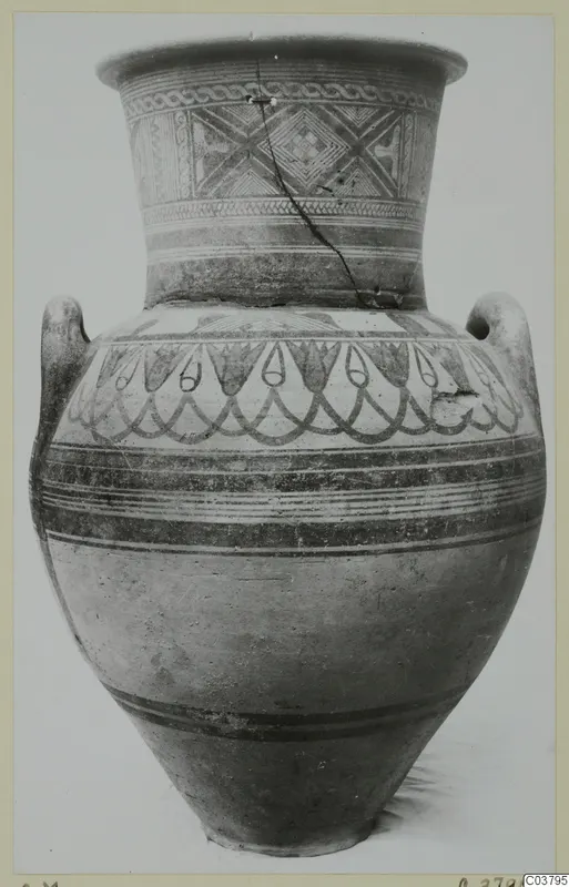 Painted two-handled amphora-crater standing upright against a plain background