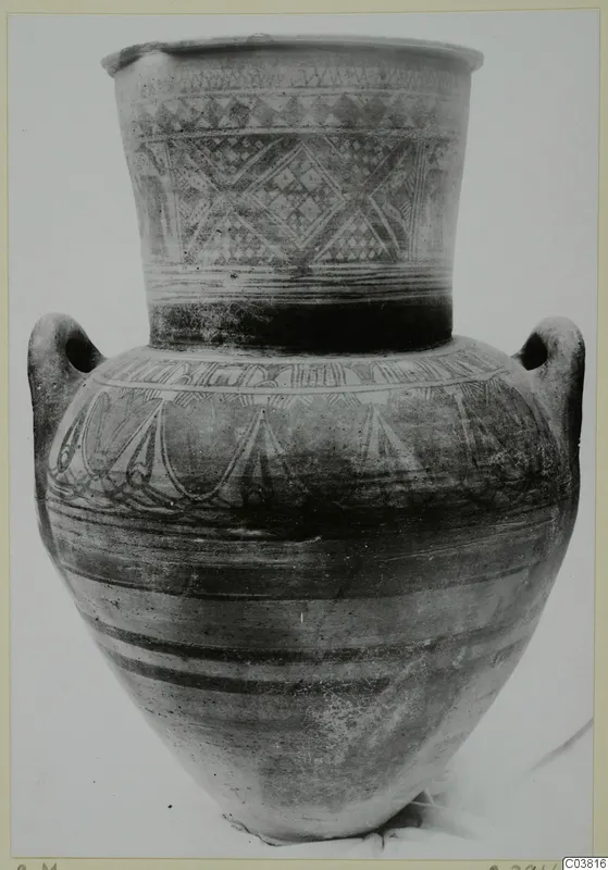 Amphora-crater, a painted two-handled pottery vessel photographed upright against a plain background