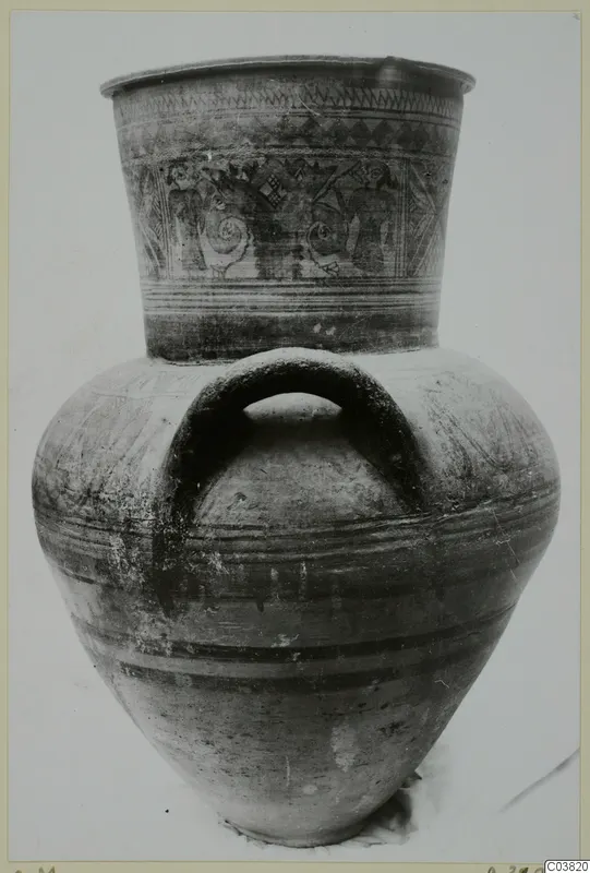 Pottery Bichrome IV amphora-crater, a two-handled vessel with a painted band on its tall neck