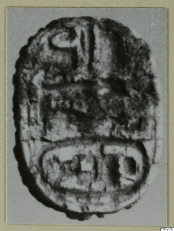 Engraved stone seal from Amathus, shown enlarged, with a ridged domed back and an oval engraved base