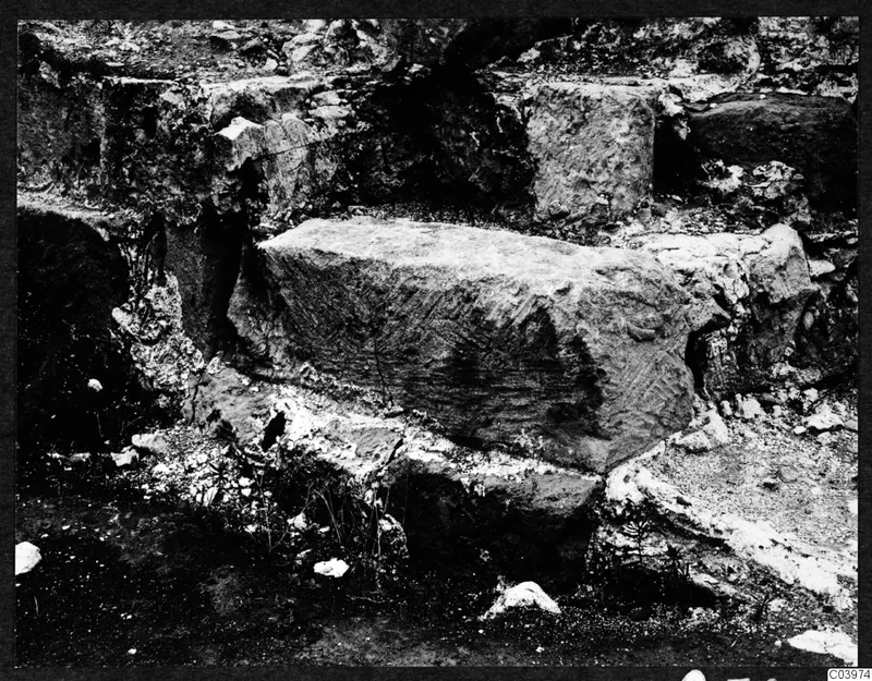 Large stone blocks forming tiers at the theatre at Soli during excavation