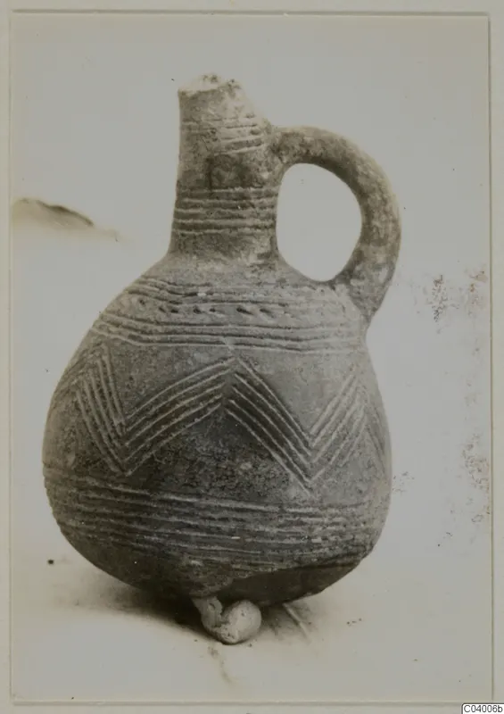 Jug with a loop handle and incised chevron and band decoration, Red Polished III jug from Lapithos
