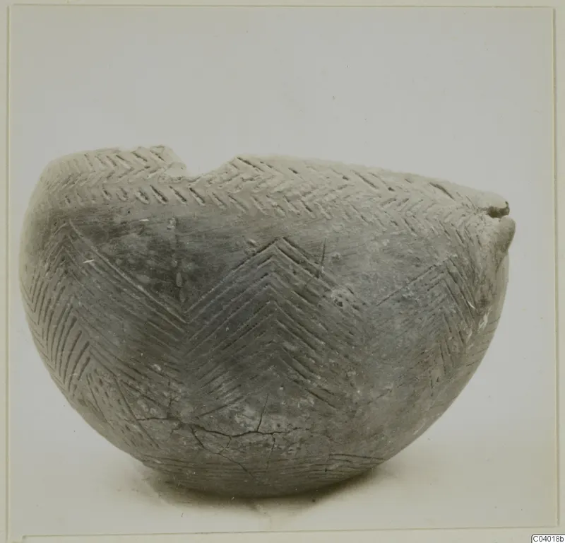 Pottery Red Polished III bowl from Lapithos with incised chevron and herringbone decoration