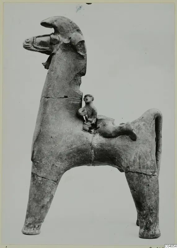 Terracotta horse figure with a small seated rider, from Idalion