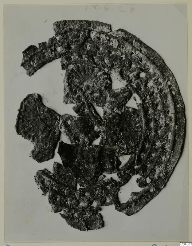 Corroded bronze fragments from Idalion, arranged roughly in a circle on a pale card
