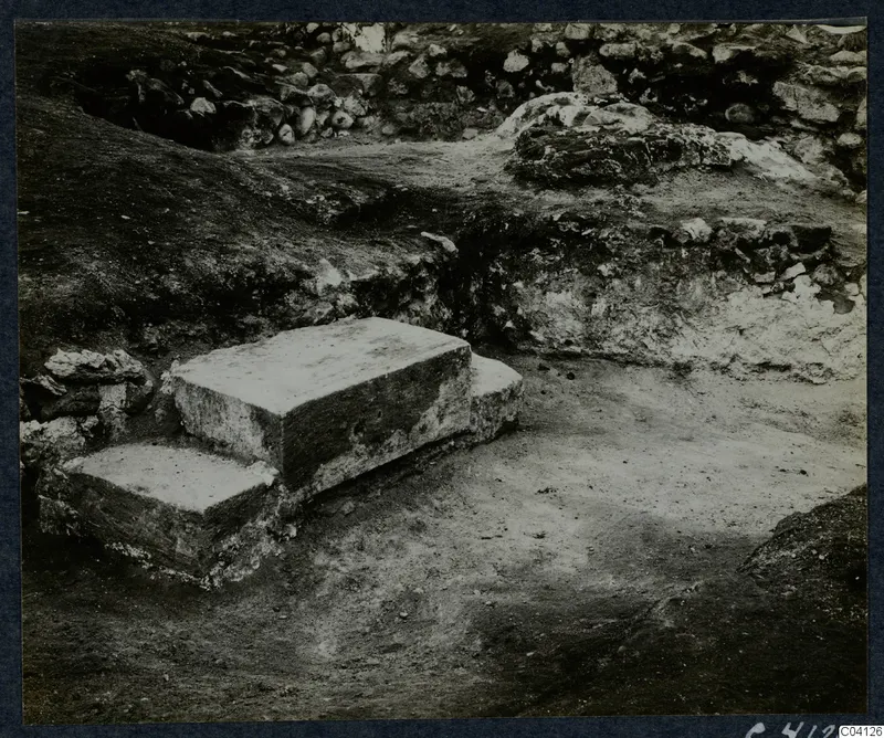 Excavated stone steps and a large rectangular block at Cholades Temples A-B, Soli