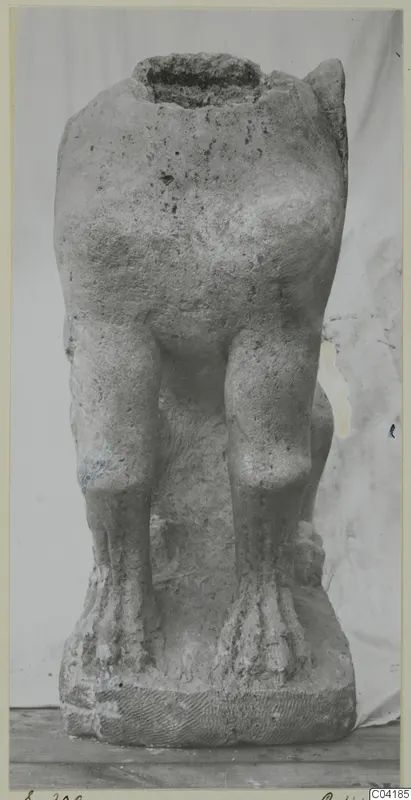 Stone statue of a four-legged animal, seen from behind, from Soli