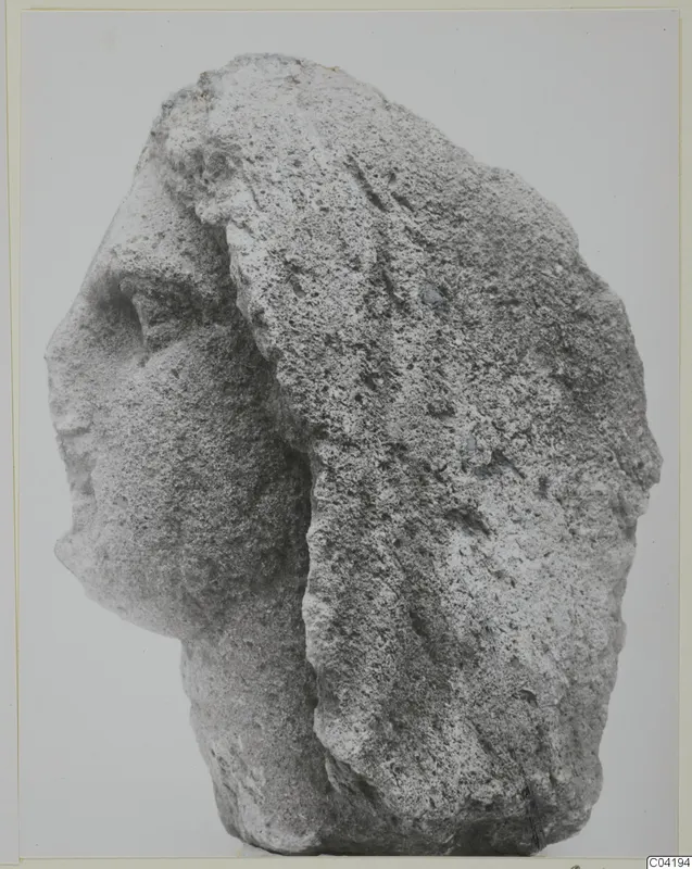 Stone statue fragment from Soli, with the face in profile at left against a plain background