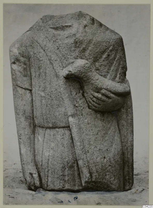 Headless limestone statue of a standing figure in a long garment, from Mersinaki
