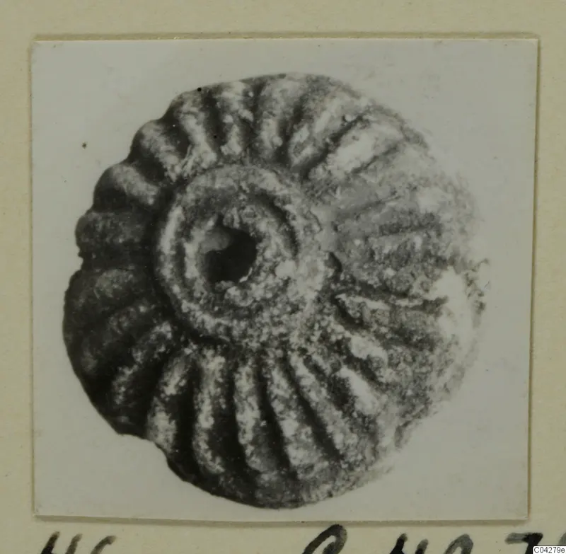 Ribbed disc-shaped object with a central raised boss and hole, from Amathus