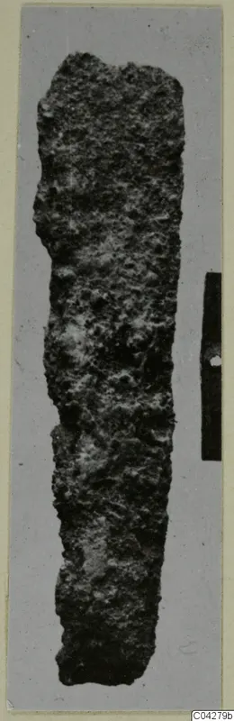 Corroded iron tool from Amathus, shown upright beside a scale bar.