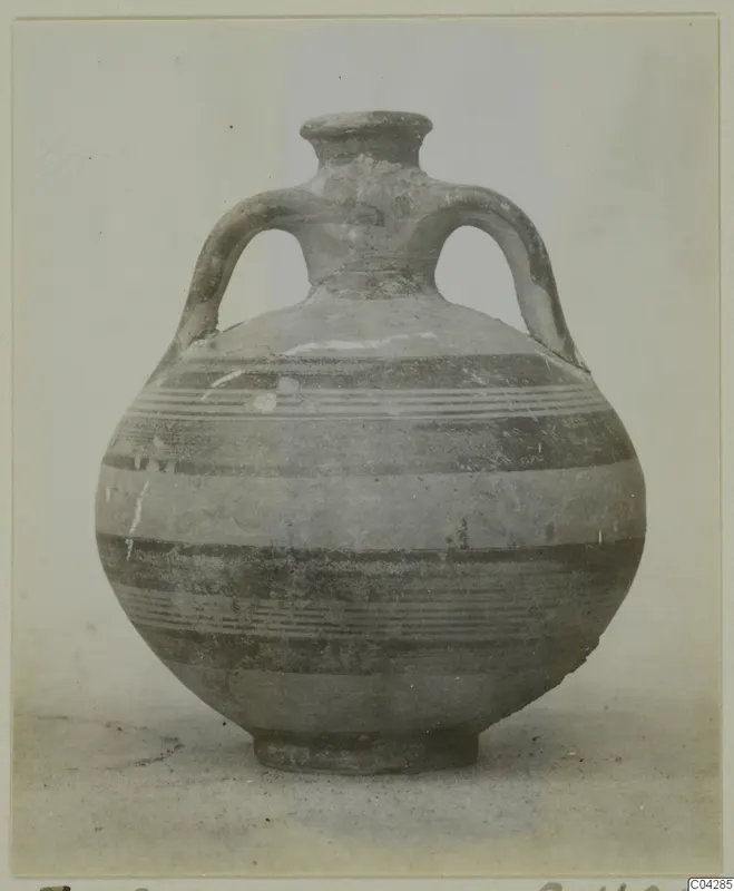 Levanto-Helladic Ware Bowl-Jar from Enkomi, two-handled jar with banded painted decoration