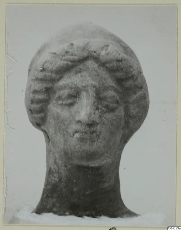 Terracotta head of a figurine with wavy hair and a neck, from the Marion tomb finds