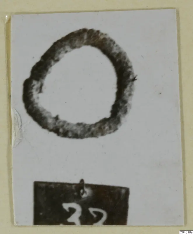 Corroded bronze ring from Amathus on a white card, with a dark number label below it.