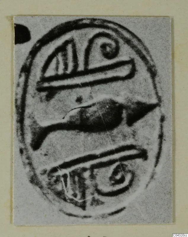 Oval engraved seal from Amathus, with curved, spiral and bar-shaped signs carved on its face