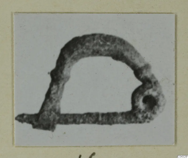 Corroded iron object from Amathus with an arched bar and a looped end