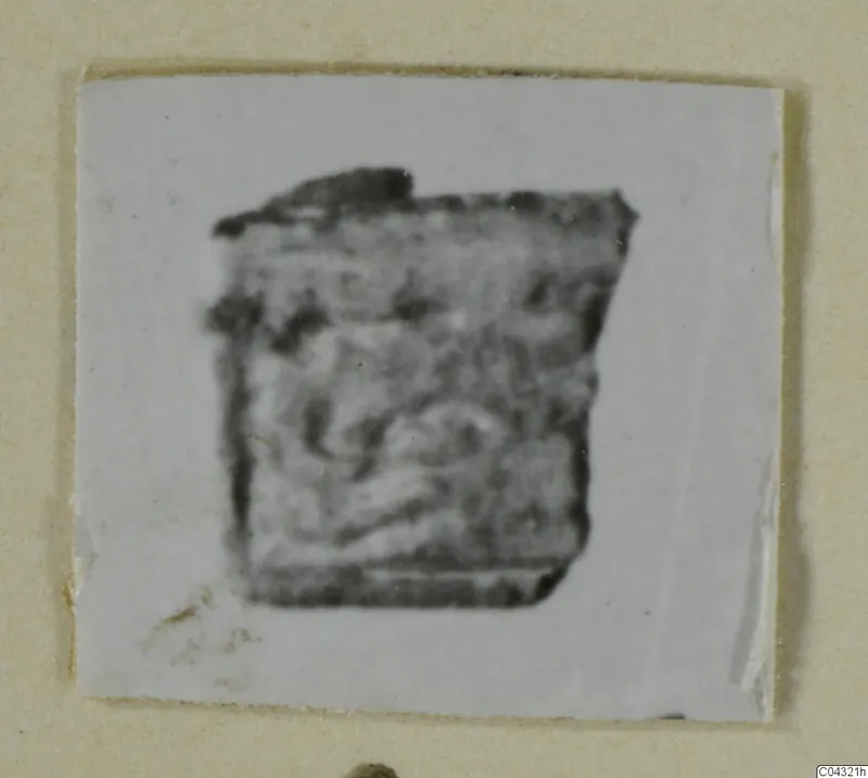 Blurred photograph of a small find from Amathus, jewellery or related object, on a pale card mount