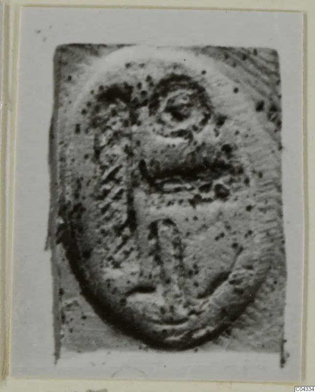 Oval seal or seal impression from Ayia Irini with a raised figure design