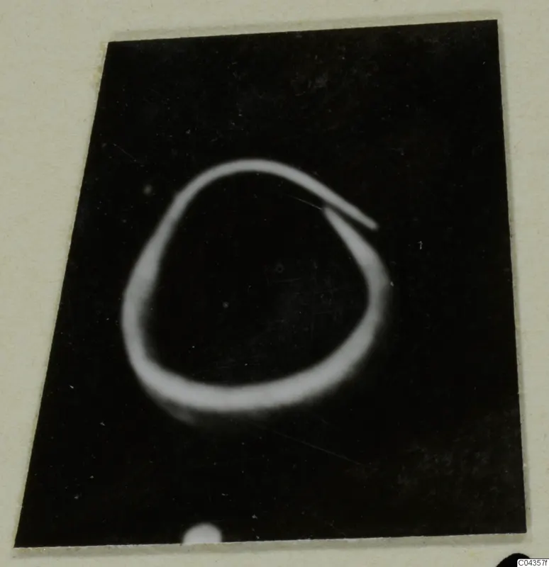 Gold ring-shaped object from the Kastros tombs at Lapithos, shown against a dark ground