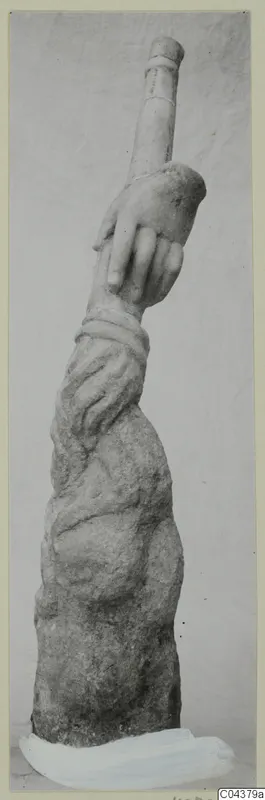 Marble sculpture fragment of a hand gripping a rod, from Soli