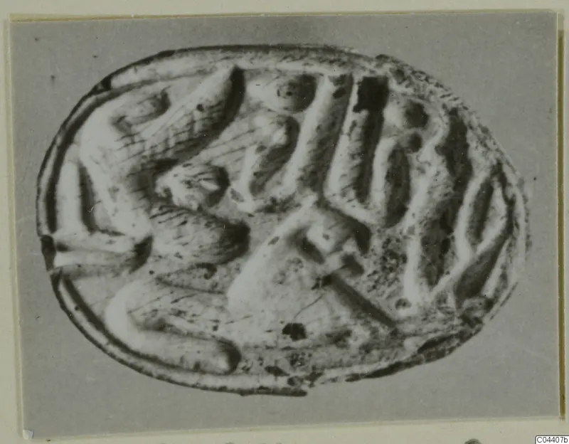 Oval stone seal with a carved design of curved and angular forms on its flat face