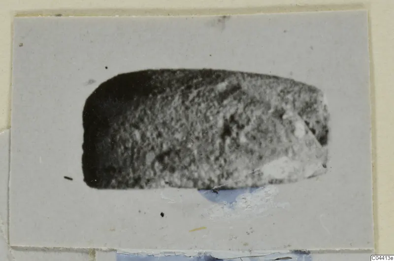 Glyptic object from Ayia Irini, a dark stone seal or gem on a grey card mount