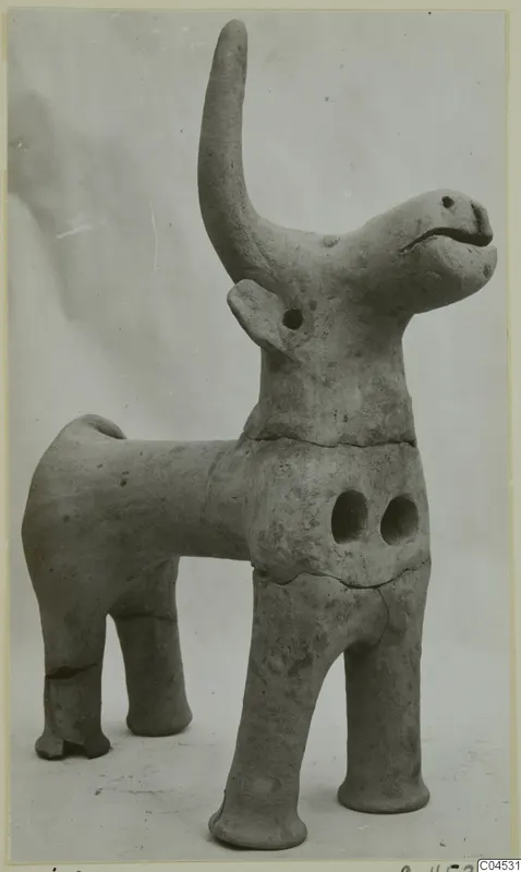 Terracotta figurine of a horned animal with one long upturned horn, from Ayia Irini