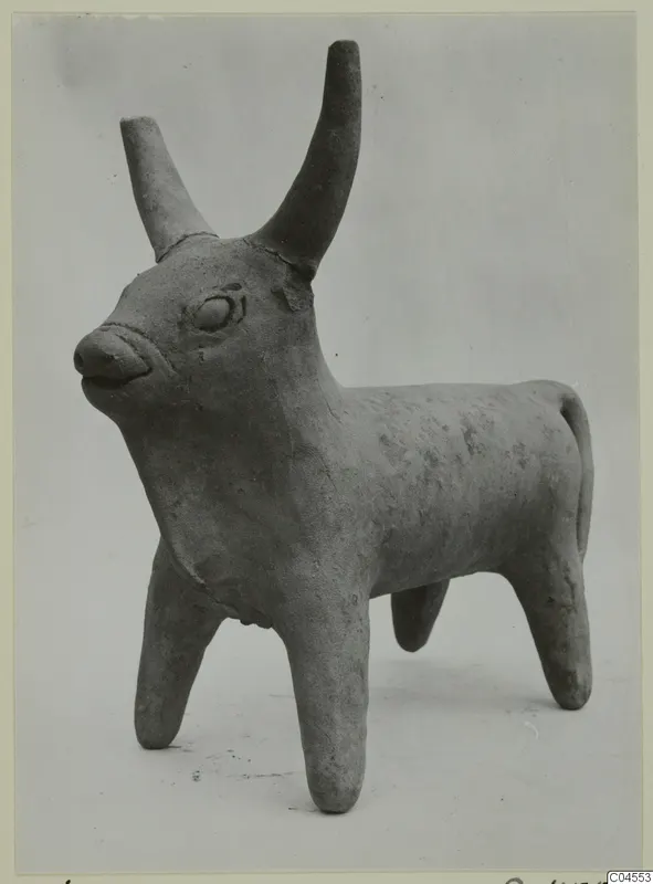 Terracotta figurine of a bull with long upswept horns, from Ayia Irini