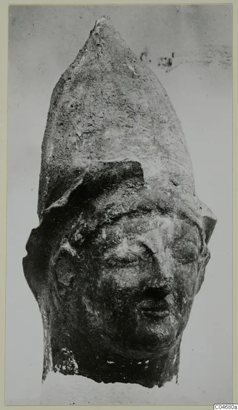 Head of a figure in a tall pointed headdress, from Mersinaki