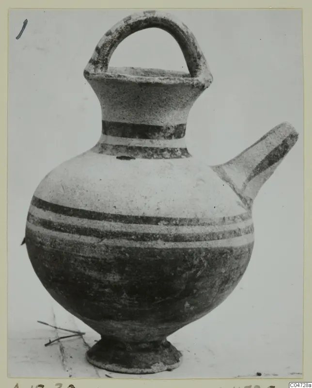 White Painted I jug with a loop handle and side spout, from Amathus