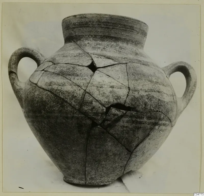Two-handled jar from Amathus with rejoined breaks, photographed against a plain background