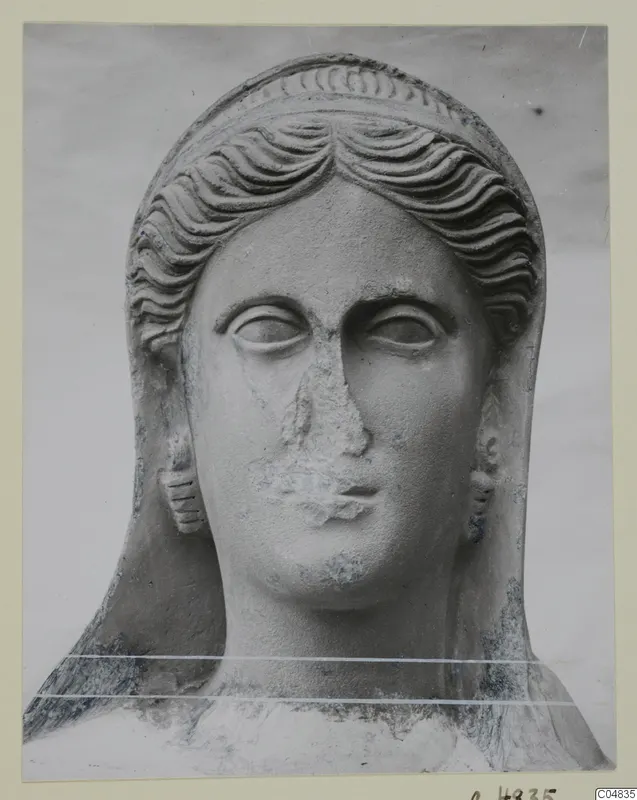 Stone statue head of a woman from Arsos, front view