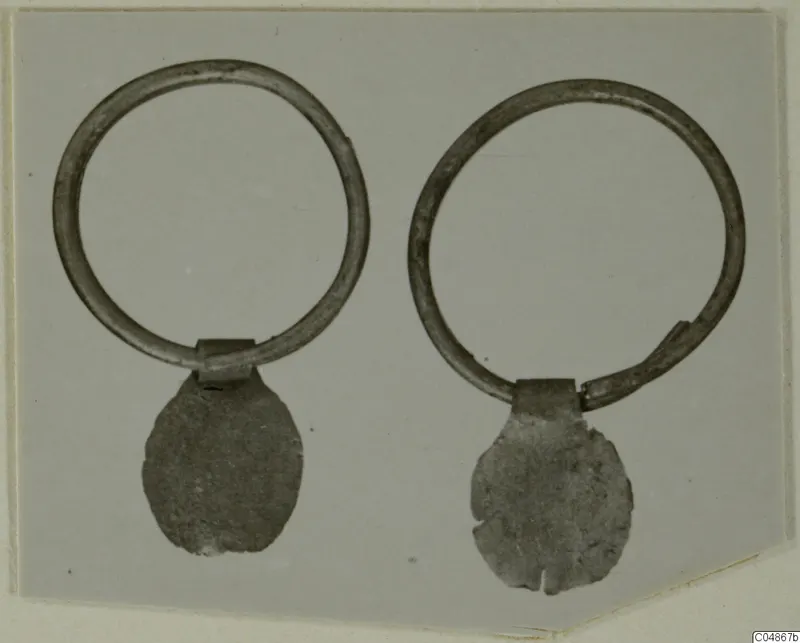 Two loop earrings with flat oval pendant plates, Enkomi find