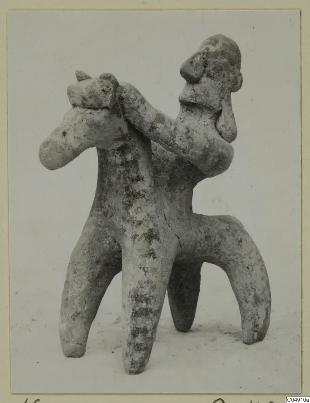 Clay figurine of a horse-like animal with a rider, from Amathus tomb group 2-26