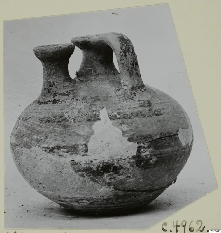 Pottery Levanto-Helladic Ware bowl-jar with two necks and a strap handle, from Milia