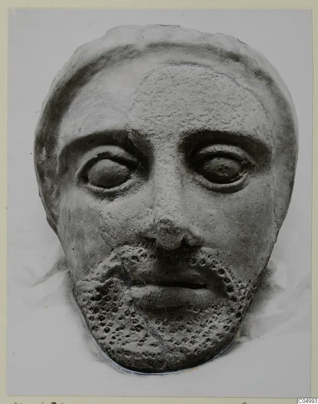 Head of a bearded face in Terracotta Cypro-Greek II style, frontal view, from Mersinaki