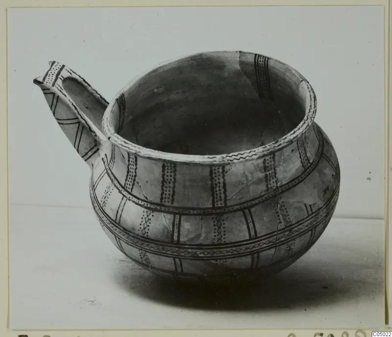 Pottery White Slip Ware crater with a side handle and painted bands, from Enkomi