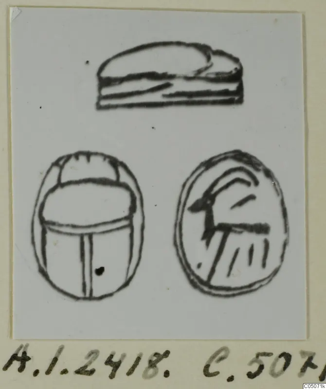 Drawing of a scarab and two seal objects from Ayia Irini