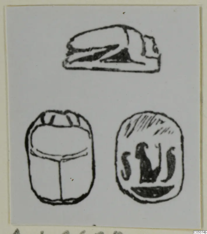 Drawing of a scarab seal from Ayia Irini, shown in three views