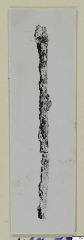 Corroded bronze pin, broken into two pieces, from the Kastros tombs at Lapithos