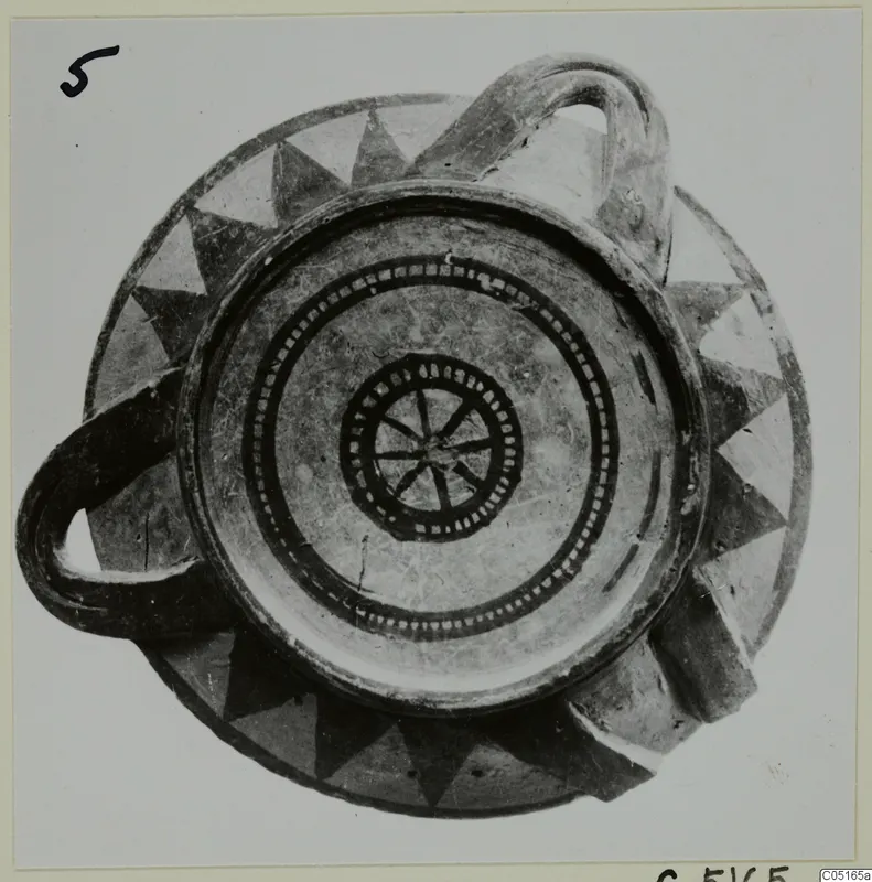 White Painted I bowl from Lapithos, seen from above with two loop handles and dark painted decoration