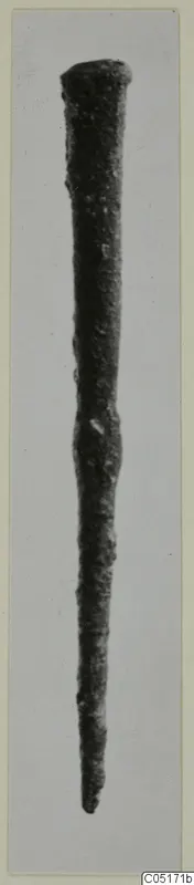 Long slender bronze tool tapering to a point, from Ayios Iakovos