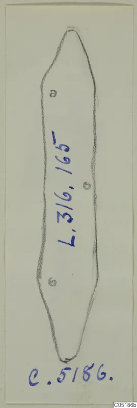 Pencil drawing of a knife-shaped blade from Lapithos, Vrysi tou Barba tombs
