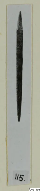 Pin from the Vrysi tou Barba tombs at Lapithos, shown dark against a pale background