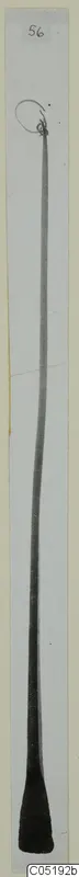 Long slender bronze tool with a looped top and a flattened, blade-like lower end, from Lapithos Tomb 315 A