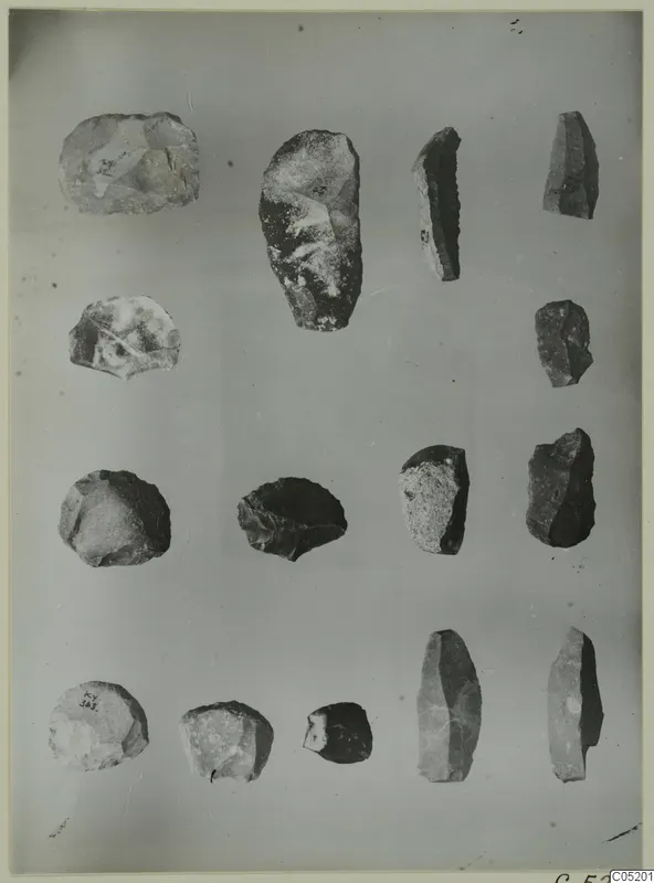 Worked stone pieces from Kythrea, arranged in four rows on a plain grey background