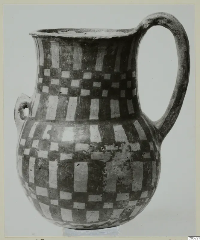 White Painted III-2 jug with a checkerboard pattern, from Lapithos